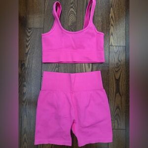 Pink Athletic Crop Top and Shorts Set